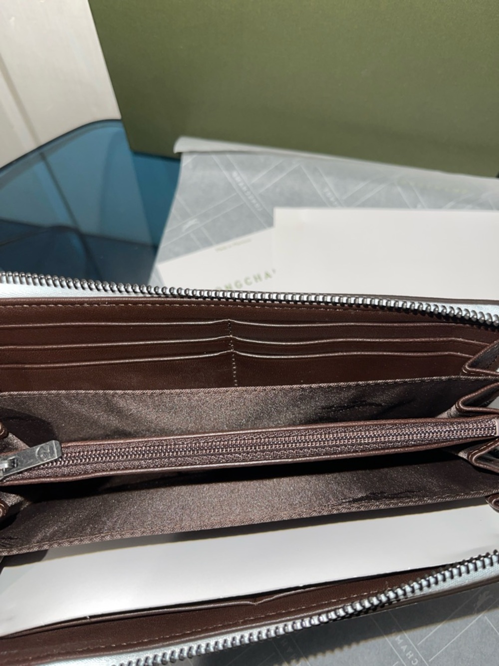 Longchamp Pale Blue Leather L Zip Wallet NWT with box - Picture 5 of 12